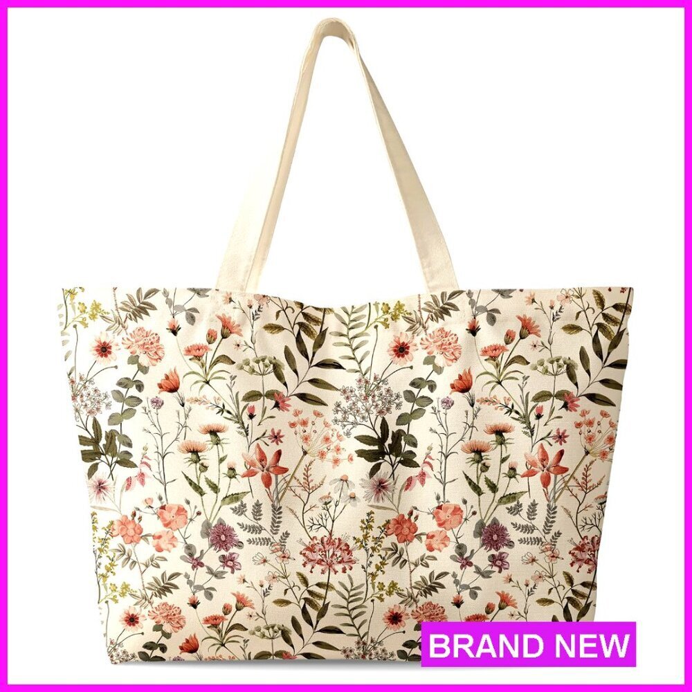 Large Canvas Tote Bag with Zipper for Gym Travel Work
